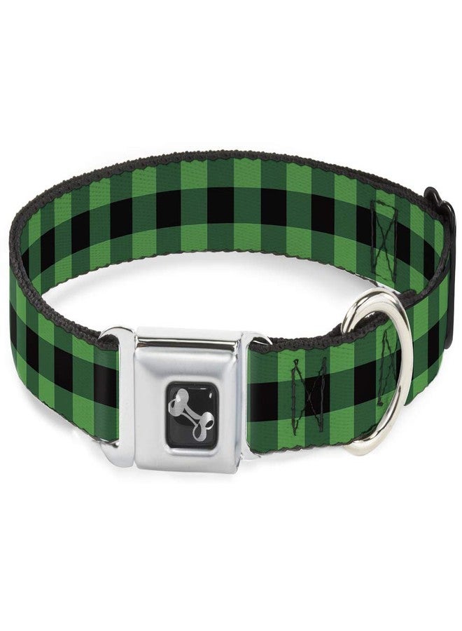 Buckle Down Buckle-Down Dog Collar Seatbelt Buckle Buffalo Plaid Black Neon Green, Multicolor, 1.5" Wide - Fits 16-23" Neck - Medium (DC-W30238-WM) - Image 1