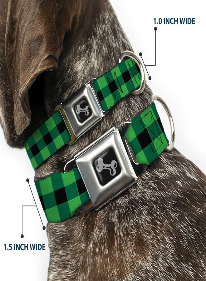 Buckle Down Buckle-Down Dog Collar Seatbelt Buckle Buffalo Plaid Black Neon Green, Multicolor, 1.5" Wide - Fits 16-23" Neck - Medium (DC-W30238-WM) - Image 2