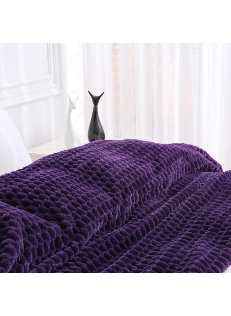 Puncuntex Puncuntex Deep Purple Throw Blanket 60""?80"" inches Fuzzy 3D Jacquard Decorative Flannel Fleece Super Soft Plush Cozy Blanket for Couch Sofa Chair Lightweight  - Image 2