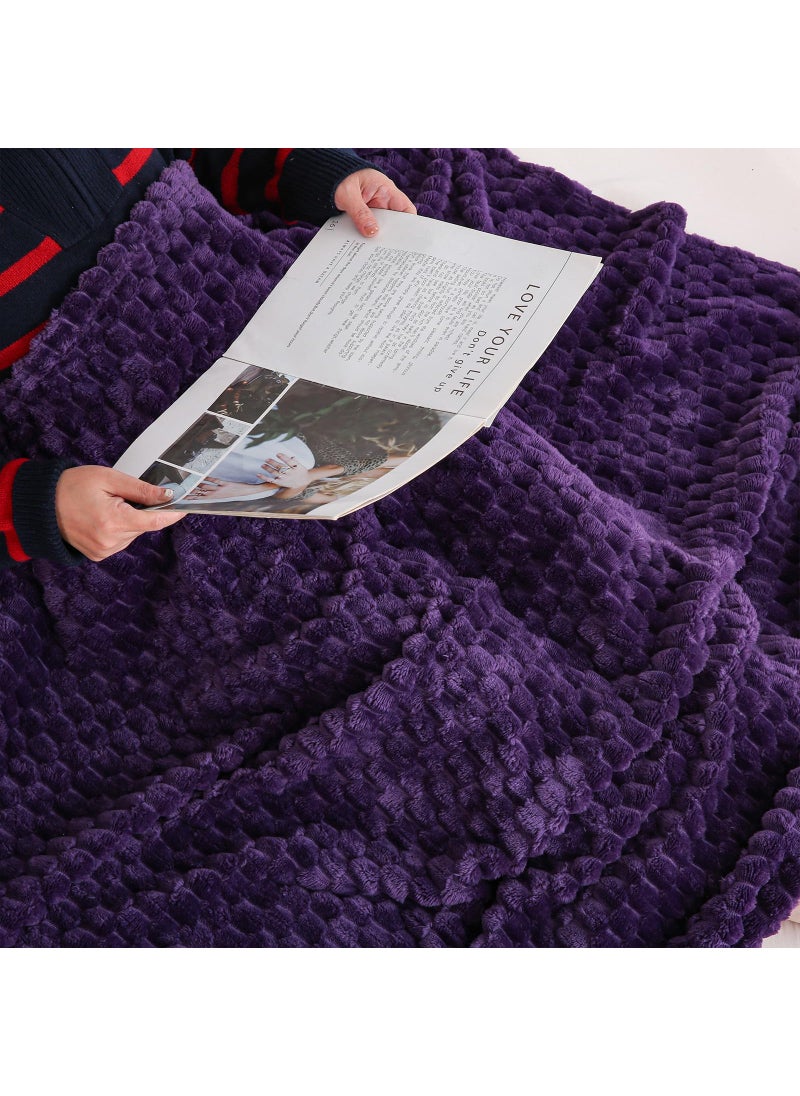 Puncuntex Puncuntex Deep Purple Throw Blanket 60""?80"" inches Fuzzy 3D Jacquard Decorative Flannel Fleece Super Soft Plush Cozy Blanket for Couch Sofa Chair Lightweight  - Image 3