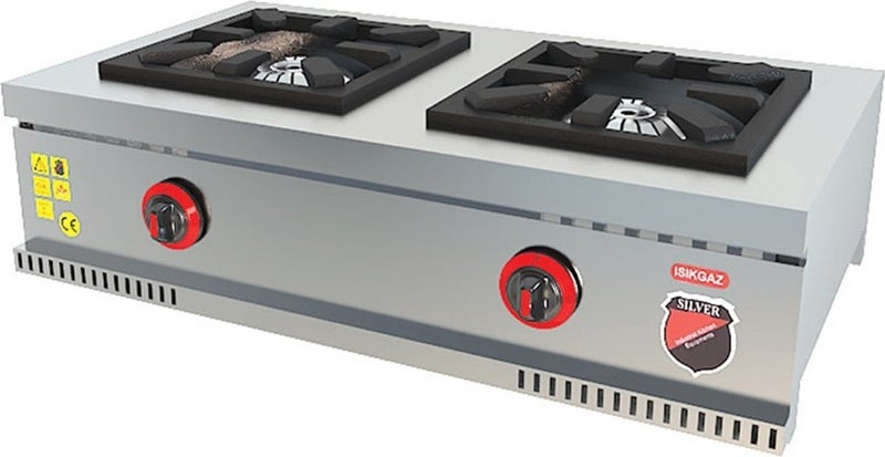 Işıkgaz Silverinox Industrial LPG Cylinder Cooktop Midi 2 Burner Cooker 