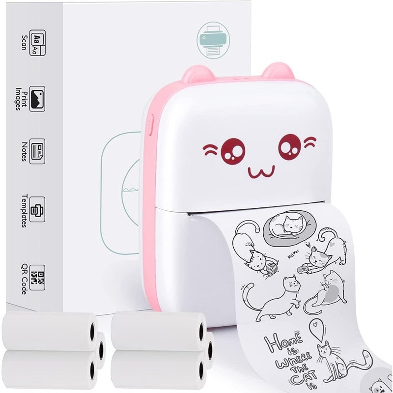 Portable Mini Photo Printer with 6 Rolls of Paper, Wireless Bluetooth Thermal Printer, USB Cable for Sticky Notes Photo Web Document Printing - Image 1
