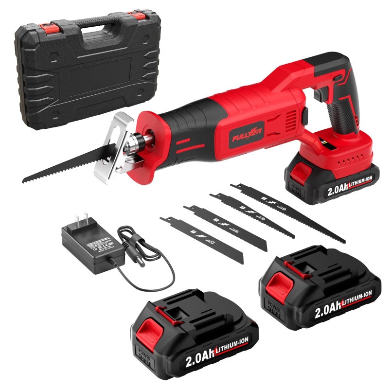 FULLYEA Reciprocating Saw Cordless, Brushless Recipro Saw 0-3500 SPM, Cordless Saws with 2 * 2.0Ah Battery & 4 Blades, Battery Powered Reciprocating Saws for Wood/Metal/Plastic Cutting - Image 1