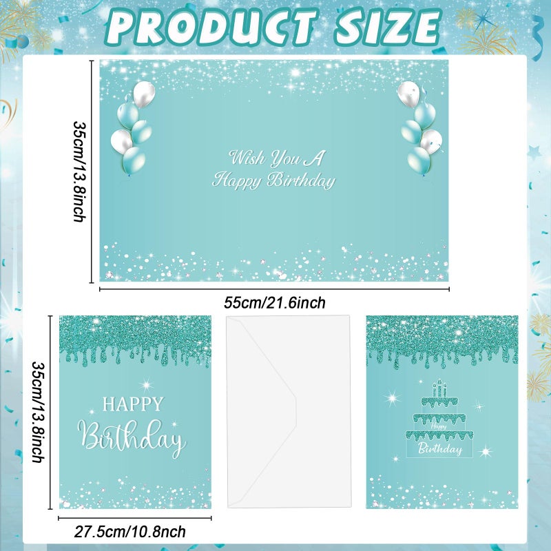 CHUNNIN Jumbo Birthday Guest Book Greeting Cards Teal Silver Large Gifts Card With Envelope Supplies Teal Giant Guest Book Signs for Girl Women Glitter Birthday Party Decorations - Image 2