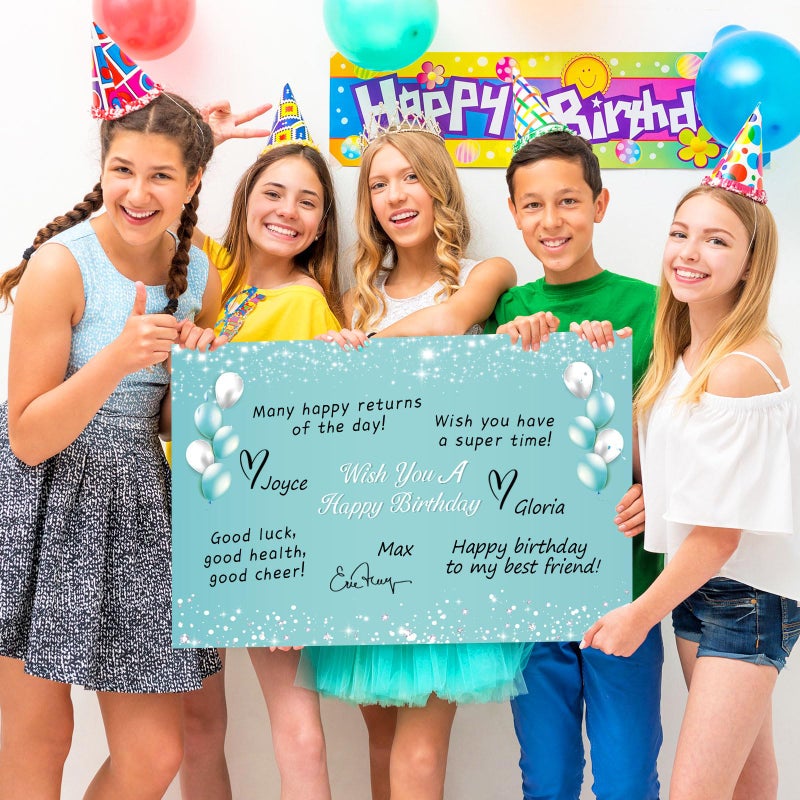 CHUNNIN Jumbo Birthday Guest Book Greeting Cards Teal Silver Large Gifts Card With Envelope Supplies Teal Giant Guest Book Signs for Girl Women Glitter Birthday Party Decorations - Image 5