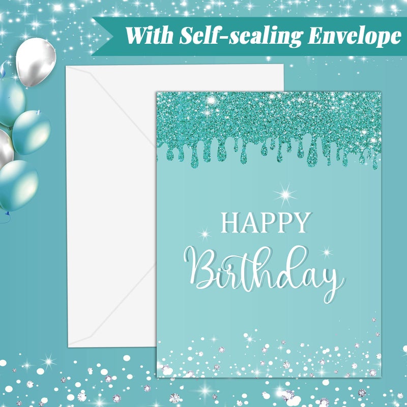 CHUNNIN Jumbo Birthday Guest Book Greeting Cards Teal Silver Large Gifts Card With Envelope Supplies Teal Giant Guest Book Signs for Girl Women Glitter Birthday Party Decorations - Image 4