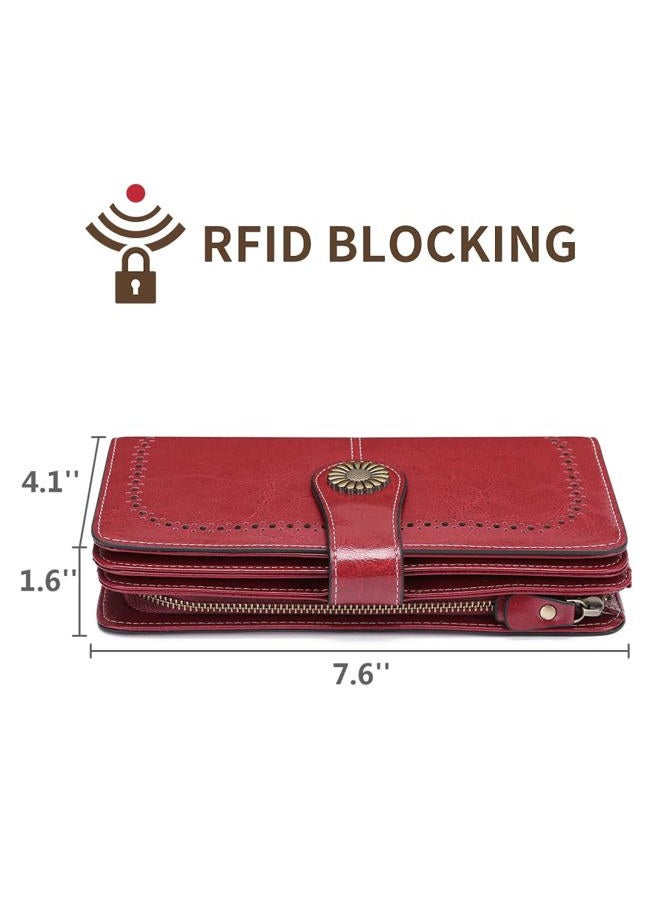 SENDEFN Large RFID Wallet for Women,Passport Checkbook Travel Zipper Purse Classic Credit Card Wallet With 12 Card Slots - Image 4