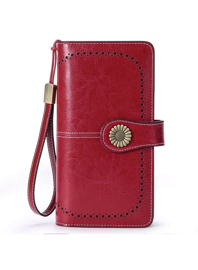 SENDEFN Large RFID Wallet for Women,Passport Checkbook Travel Zipper Purse Classic Credit Card Wallet With 12 Card Slots - Image 1