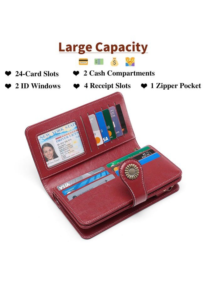 SENDEFN Large RFID Wallet for Women,Passport Checkbook Travel Zipper Purse Classic Credit Card Wallet With 12 Card Slots - Image 3