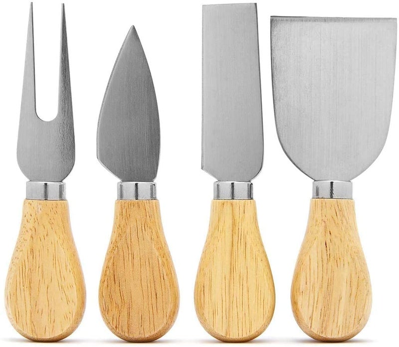 Cheese Knife Set with Bamboo Wood Handle. Wooden and Stainless Steel Knives and Fork for Cutting Cheeses (small, 4) - Image 1