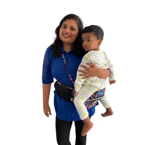 My Giraffe Hippy Hop - Hip Seat Baby Carrier For 5 Months to 3 Years|Diaper Storage & Phone Pocket|Portable Sling Strap|Ergonomic Seat|Up to 20 kg|Travel-Friendly-Mosaic print toddler,Multicolour - Image 3