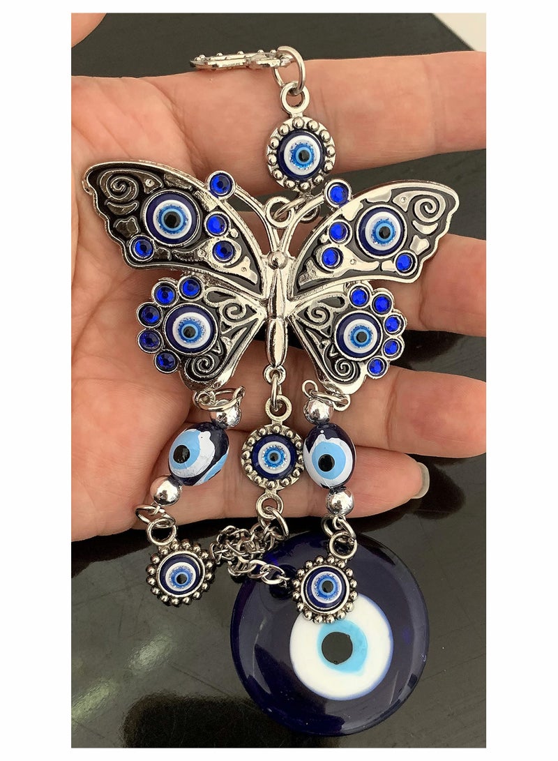 SYOSI Turkish Blue Eye with Butterfly Hanging Decoration Ornament, Blue Rhinestone Car Charm Rear View Mirror Wall Hanging Protection Home Decor Blessing Gift - Image 5