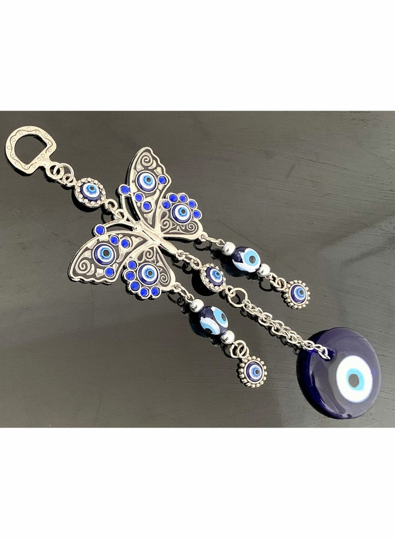 SYOSI Turkish Blue Eye with Butterfly Hanging Decoration Ornament, Blue Rhinestone Car Charm Rear View Mirror Wall Hanging Protection Home Decor Blessing Gift - Image 3