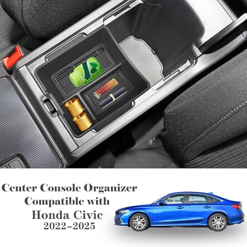Agulier ABS Center Console Organizer Compatible with Honda Civic 11th 20222025 Armrest Storage Box Interior Accessories Embedded Storage Armrest Box Black - Image 3