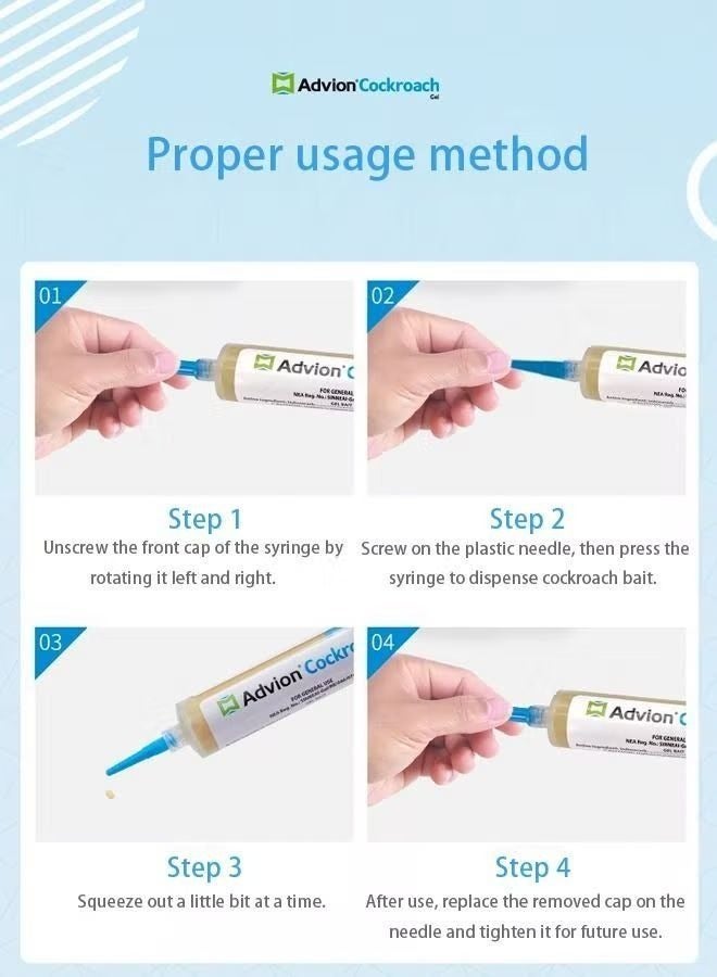 ADVISION Advion Cockroach Gel Bait 2 X 30g Insect Killer Pest Control, Indoor and Outdoor Use, Roach Killer Gel - Image 3