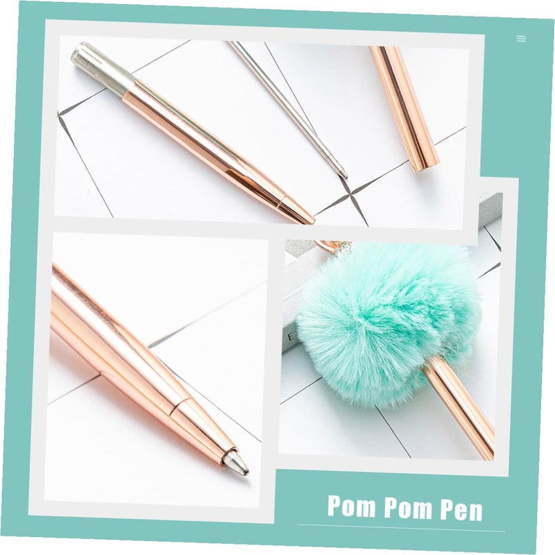 Crown Pompom Ballpoint Pens Metal Barrel Lake Blue Fluffy Writing Pens Office School Stationery Set - Image 5