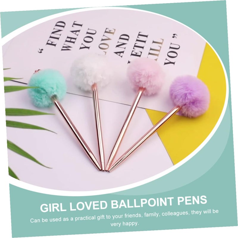 Crown Pompom Ballpoint Pens Metal Barrel Lake Blue Fluffy Writing Pens Office School Stationery Set - Image 4