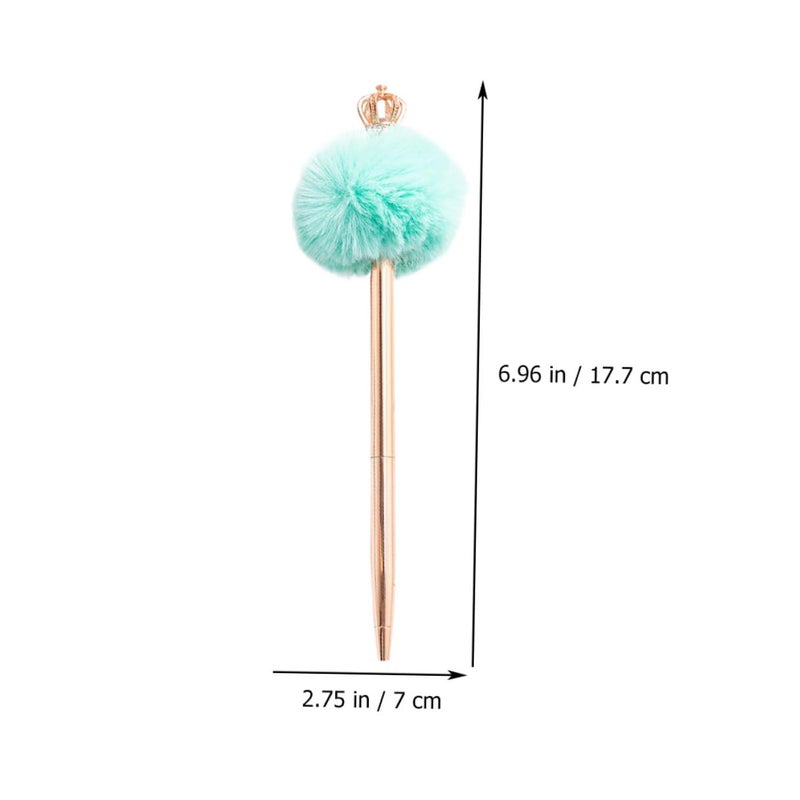 Crown Pompom Ballpoint Pens Metal Barrel Lake Blue Fluffy Writing Pens Office School Stationery Set - Image 3