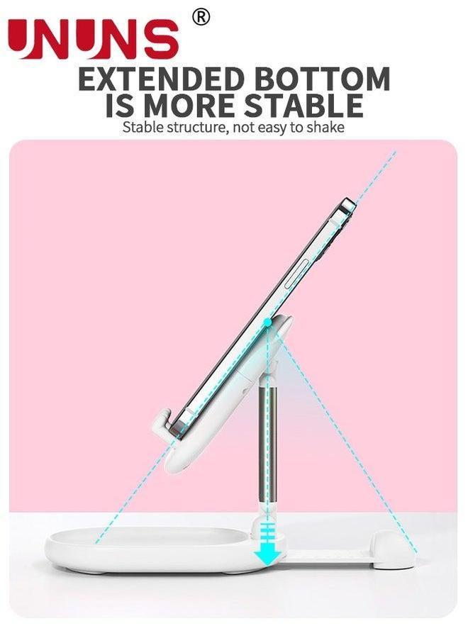 UNUNS Cute Bear Cell Phone Stand with Makeup Mirror,Portable Holder For Desk,Angle Height Adjustable,Foldable Desktop With All Smartphone iPhone iPad Tablet Kindle Switch,White - Image 4