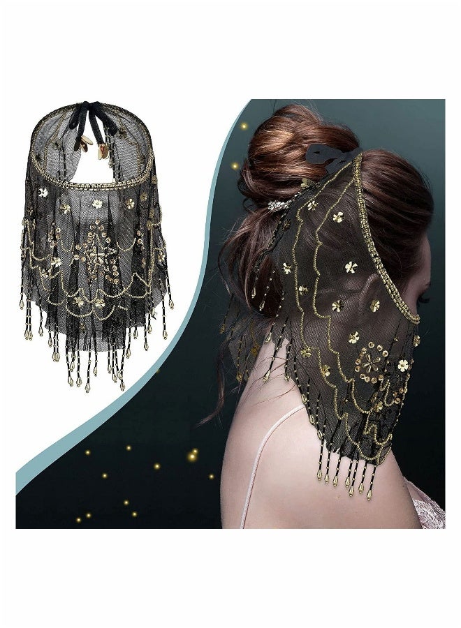 Women Belly Dance Face Veil, Belly Dance Face Veil Beads Sequins - Image 3