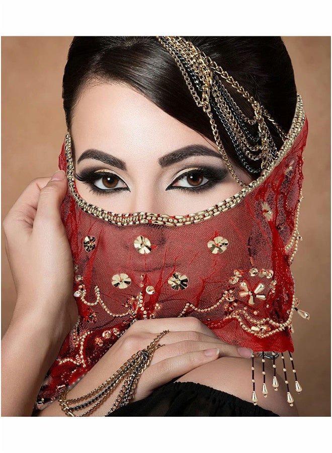 Women Belly Dance Face Veil, Belly Dance Face Veil Beads Sequins - Image 5