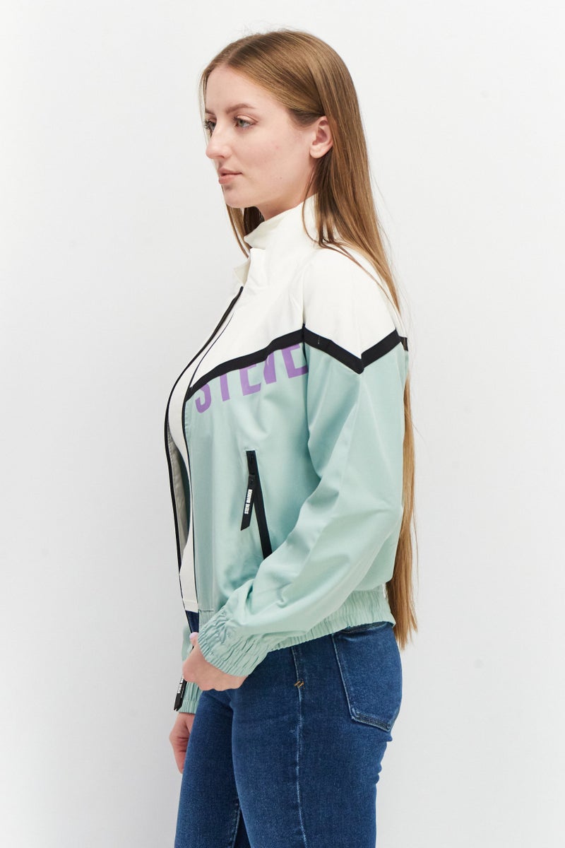 STEVE MADDEN Women High Neck Colorblock Windbreaker Jacket, Mint - Image 2