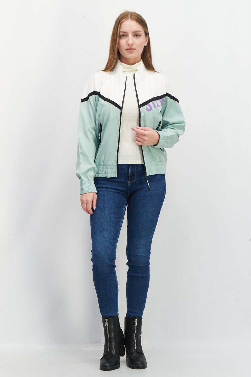 STEVE MADDEN Women High Neck Colorblock Windbreaker Jacket, Mint - Image 4