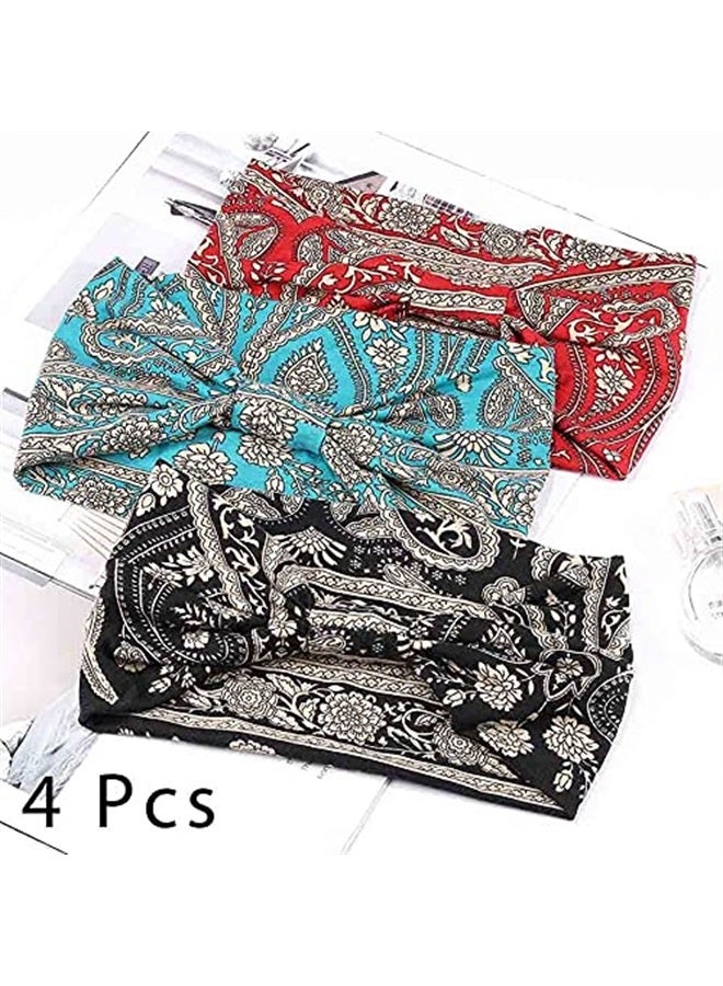 Aceorna Boho Bandeau Headbands Wide Knot Hair Scarf Floral Printed Hair Band Elastic Turban Thick Head Wrap Stretch Fabric Cotton Head Bands Thick Fashion Hair Accessories for Women Pack of 3 (Ornate) - Image 2