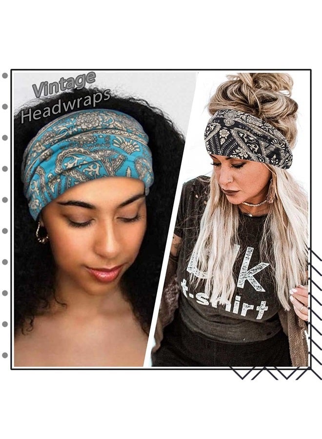 Aceorna Boho Bandeau Headbands Wide Knot Hair Scarf Floral Printed Hair Band Elastic Turban Thick Head Wrap Stretch Fabric Cotton Head Bands Thick Fashion Hair Accessories for Women Pack of 3 (Ornate) - Image 4