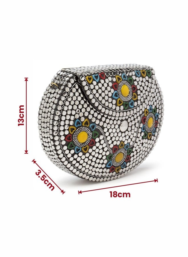 Anekaant Mosaic Silver & Multi Embellished Metal Clutch - Image 4