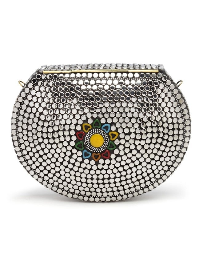 Anekaant Mosaic Silver & Multi Embellished Metal Clutch - Image 5
