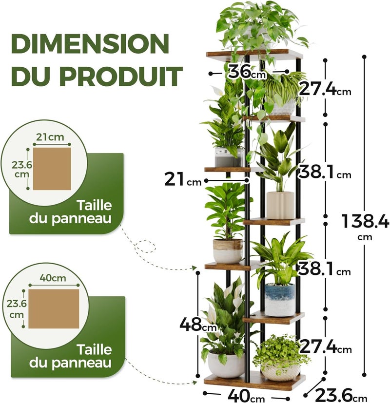 Bamworld Tall Plant Stand Indoor, 7 Tier Metal Plant Shelf for Multiple Plants, Tiered Flower Pot Stands for Patio Garden Balcony Living Room Bedroom, Brown - Image 4