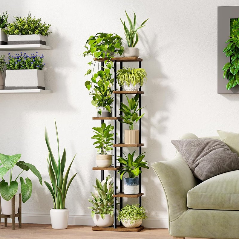 Bamworld Tall Plant Stand Indoor, 7 Tier Metal Plant Shelf for Multiple Plants, Tiered Flower Pot Stands for Patio Garden Balcony Living Room Bedroom, Brown - Image 2