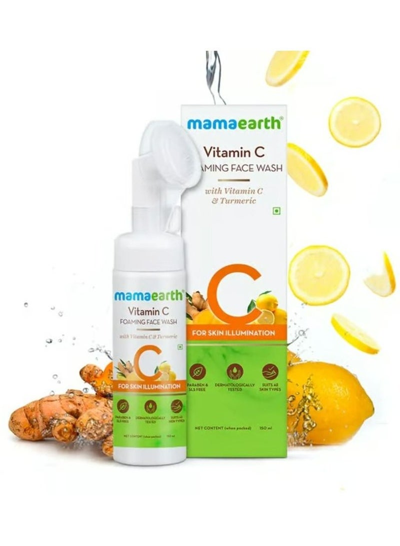 Mamaearth Vitamin C Face Wash with Foaming Silicone Cleanser Brush Powered by Vitamin C and Turmeric 150 ml, pack of 2 - Image 2