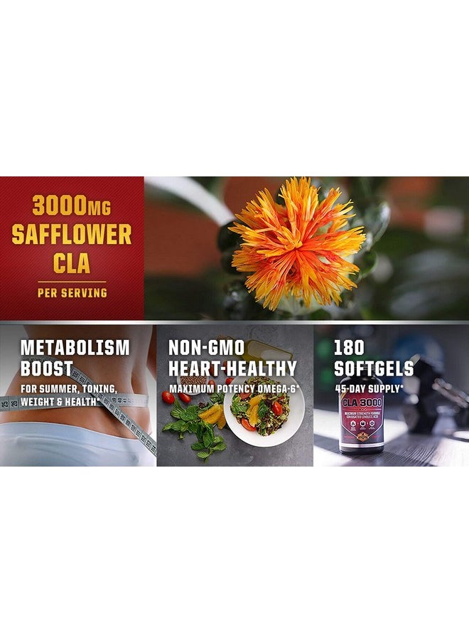 Vitamorph Labs - Cla 3000 Cla Safflower Oil For Metabolism And Weight Loss Management Maximum Strength Conjugated Linoleic Acid Stimulantfree Nongmo Safflower Cla By Vitamorph Labs 180 Softgels - Image 1