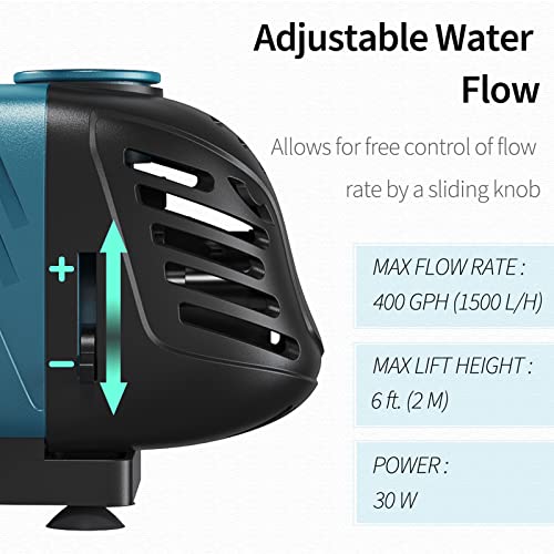 Uniclife Aquarium 400 GPH Submersible and Inline Water Pump 30W 6ft High Lift AC 120 V Quiet Adjustable Return Pump with 6 ft. Power Cord for Fish Tanks Pond Waterfalls Fountains Sumps and Gardens - Image 2