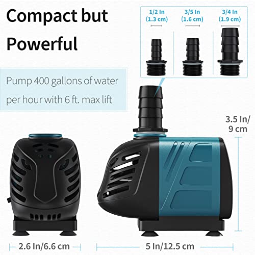 Uniclife Aquarium 400 GPH Submersible and Inline Water Pump 30W 6ft High Lift AC 120 V Quiet Adjustable Return Pump with 6 ft. Power Cord for Fish Tanks Pond Waterfalls Fountains Sumps and Gardens - Image 3