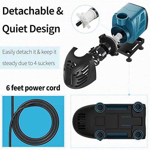 Uniclife Aquarium 400 GPH Submersible and Inline Water Pump 30W 6ft High Lift AC 120 V Quiet Adjustable Return Pump with 6 ft. Power Cord for Fish Tanks Pond Waterfalls Fountains Sumps and Gardens - Image 4