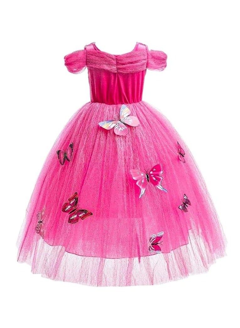 UKR Kids Princess Aurora Dress – Pink Birthday Costume with Butterflies, Dress-Up & Role Play Outfit for Girls (Ages 3-5, 110 cm)