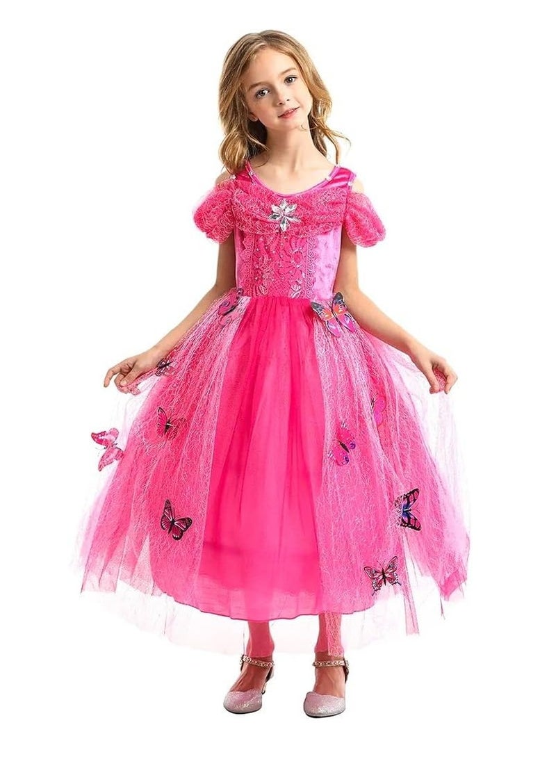 UKR Kids Princess Aurora Dress – Pink Birthday Costume with Butterflies, Dress-Up & Role Play Outfit for Girls (Ages 3-5, 110 cm)