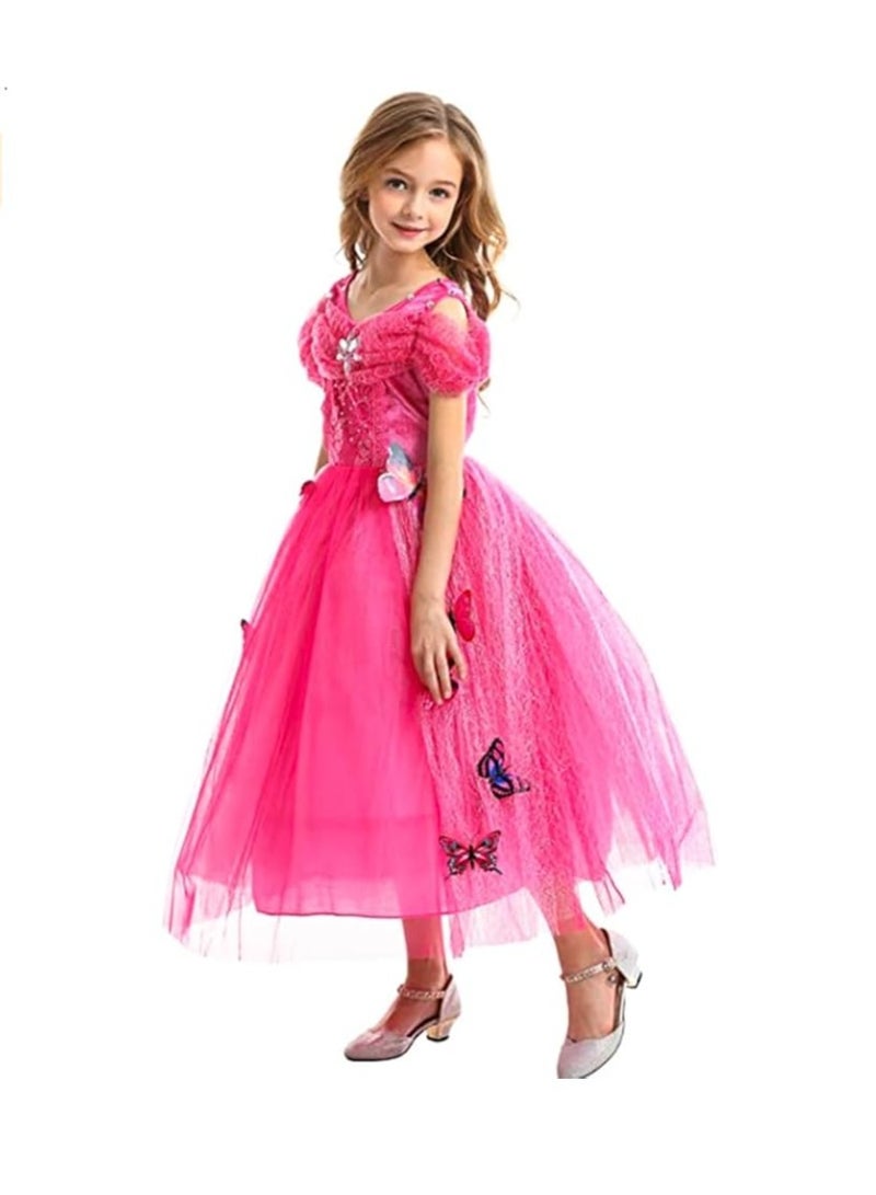 UKR Kids Princess Aurora Dress – Pink Birthday Costume with Butterflies, Dress-Up & Role Play Outfit for Girls (Ages 3-5, 110 cm)