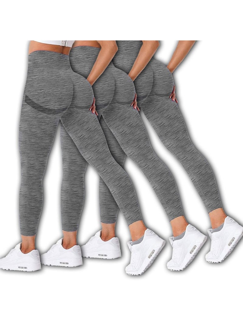 MARGOUN 3 Pack Of Women Seamless Legging Tummy Control High Waist Workout Gym Yoga Pants Large Grey 