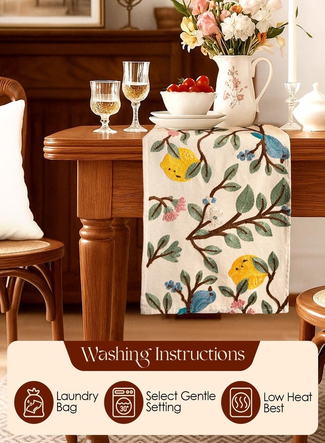 Kokaaee Canvas Embroidered Table Runner - 13"x 72" Coffee Table Runner for Living Room Narrow Tablerunner for Dining Room Washable Farmhouse Kitchen Island Counter Decor Housewarming Gift, Lemon Bird - Image 4