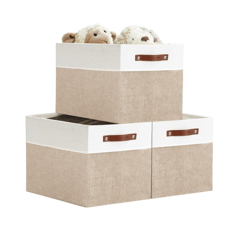 DECOMOMO Kallax Storage Cubes  13x15x13 Storage Bins Baskets for Organizing Shelves Beige and White 3Pack