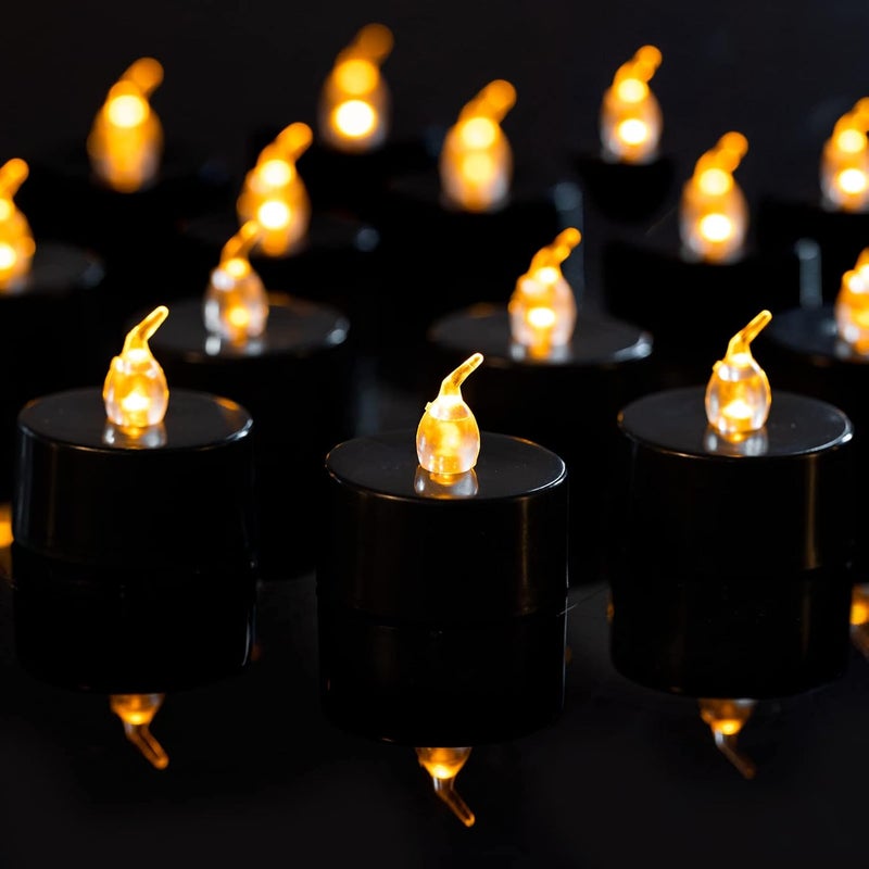 LANKER 24 Pack Black Tea Lights Candles, Flickering Warm Yellow Flameless LED Tealights, Long Lasting Battery Operated Fake Candles, Decoration for Wedding, Halloween and Christmas - Image 1