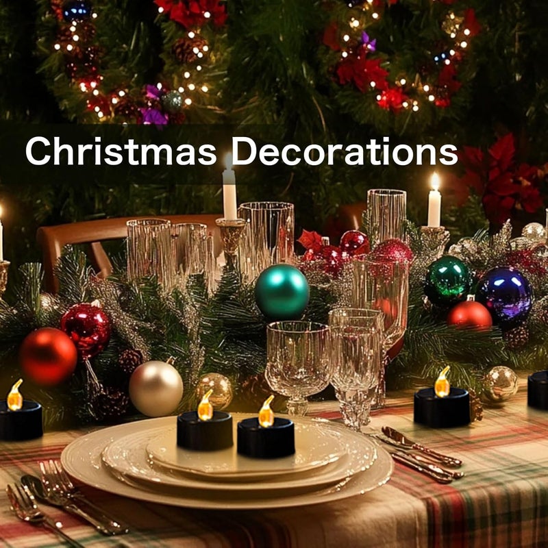 LANKER 24 Pack Black Tea Lights Candles, Flickering Warm Yellow Flameless LED Tealights, Long Lasting Battery Operated Fake Candles, Decoration for Wedding, Halloween and Christmas - Image 4