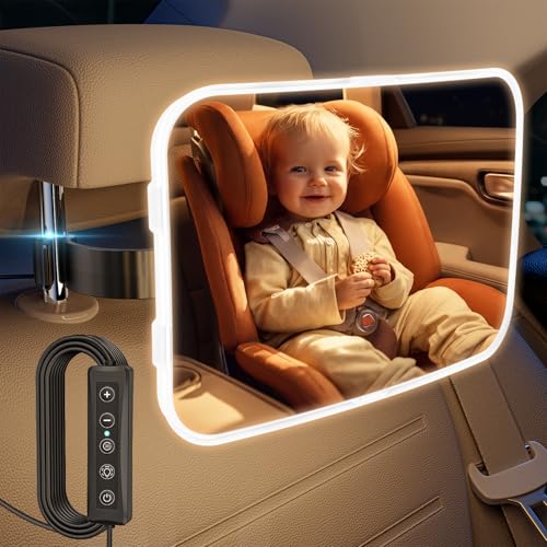 TAZENI Baby Car Mirror - LED Light Baby Car Seat Mirror for Rear Facing with 175° Wide Clear View Anti-Glare, 360° Rotation, Shatterproof, Crash Tested, Safety & Easy Install, espejo para carro bebe - Image 1