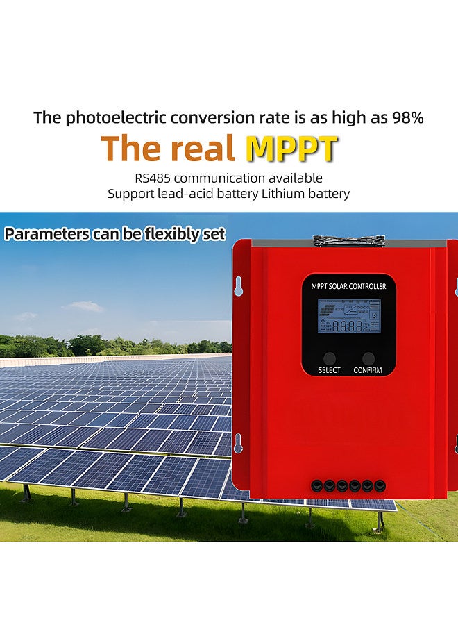 60A MPPT Solar Charge Controller 12V/24V/36V/48V Auto Recognition Solar Charge Regulator with LCD Display RS485 Communication Work With Sealed, Gel and Flooded Battery
