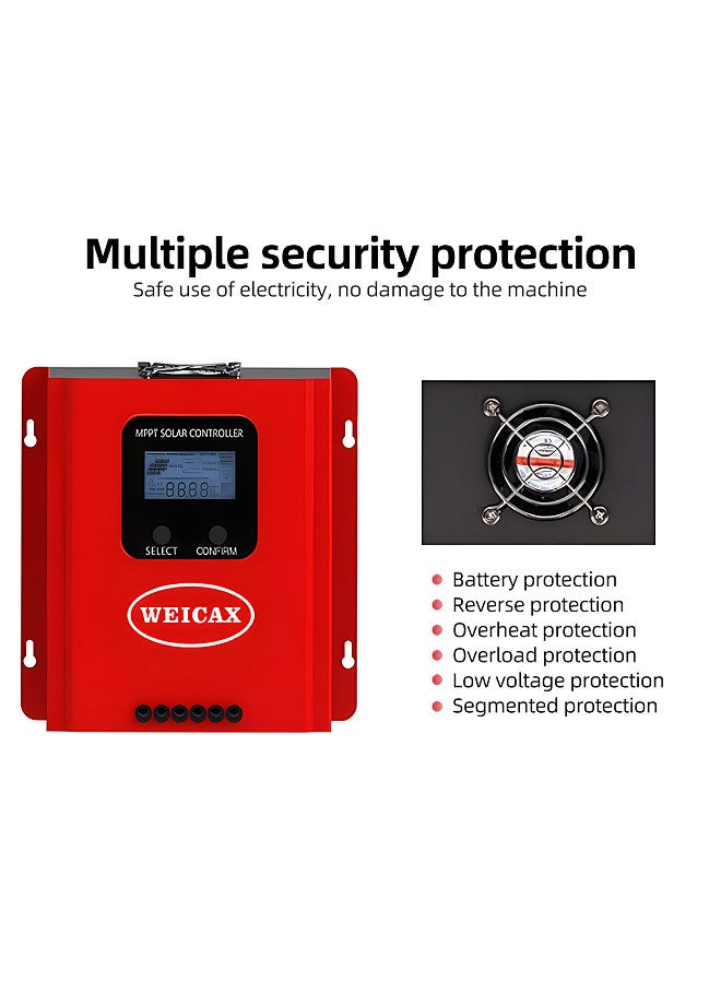 60A MPPT Solar Charge Controller 12V/24V/36V/48V Auto Recognition Solar Charge Regulator with LCD Display RS485 Communication Work With Sealed, Gel and Flooded Battery
