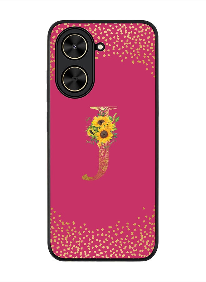 Stylizedd For Xiaomi Poco C71 / Redmi A5 4G Case,Slim fit Camera Protection, Shockproof Thin Phone cover  - Custom Floral Monogram - J ( Deep Pink )